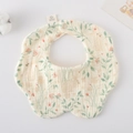 Floral cotton petal bib for newborns with cute rabbit print and snap closure - Gauze Flower Wrap - Willow Leaf Rabbit