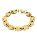 Elegante bracciale dorato con maglie a chicco di caffè in acciaio inox lucidato - Superficie Specchiata Liscia / Oro (10mm)