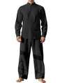 Ensemble décontracté noir pour homme en coton et lin avec chemise à col mao et pantalon - S / Noir + Noir