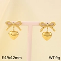 Boucles d'oreilles nœud en acier inoxydable doré avec pendentif cœur sur socle - Boucles d'oreilles Coeur Noeud (KE115156-KFC) / Doré