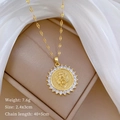 Golden lion head pendant necklace with zircon border and product specifications - Gold Lion Head Style (C420)