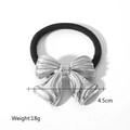 Silver bow knot hair tie in 18K gold plated stainless steel with elastic band - Silver Bow