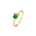Klassieke S925 zilveren ring met ronde groene steen en meerkleurige accenten - US 6 / 18K goud