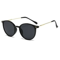 Retro black and gold round frame anti-blue light glasses with metallic temples - Glossy Black Gold Frame - Black Grey Lens