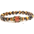 Bracciale di perle occhio di tigre con corona dorata vintage e agata rossa - Occhio di Tigre Agata Rossa