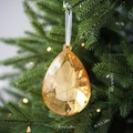 Bernsteinfarbener tropfenförmiger Acryl-Anhänger am Weihnachtsbaum mit weißem Band - Wassertropfen Edelstein / Gold