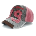 Detail of vintage patchwork baseball cap with New York embroidery and 79 patch - Adjustable / Grey + Black Red
