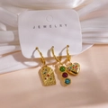 Three-piece set of 14K gold stainless steel earrings with natural stone and zircon charms - Sun Moon Gemstone Heart Style (Card U) / 3 Piece Set