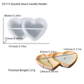 Detail view of double heart silicone mold and finished candle with precise dimensions - D5172-Double Heart Candle Cup Mold