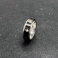 Rotating stainless steel anxiety ring with black band and engraved silver crosses - US 6 / Cross Pattern Silver Black