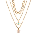 Collar de capas doradas con colgantes de mariposa y ojo turco estilo moderno - Ojo del Mal Mariposa Triple Capa / Oro KC (8983)