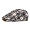 Vintage British style plaid flat cap with washed texture in black white and brown - Black