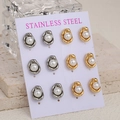 Set di 12 orecchini a perno in acciaio inox oro e argento con design a baccello - Argento + Oro