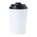 Portable white stainless steel coffee mug with black lid on white background - 380ml / Milk Cup Simple Style / White