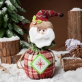 Weihnachtsmann-Geschenktüte mit Kordelzug, rotem Karo und gestrickter Mützenverzierung - Weihnachtsmann