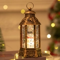 Vintage bronze Christmas lantern featuring a snowman with liquid glitter and warm lighting - Snowman with Black Hat