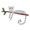 Spilla gatto bianco a pois su un ramo marrone con foglie verdi in lega di metallo - Gatto a Pois Bianchi