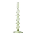 French vintage green glass candle holder with vertical spherical rings and round base - Green Sphere Ring Connected (C6)