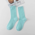Women's dopamine-colored cotton crew socks in turquoise green with ribbed knit design - Sky Blue