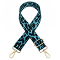 Detail of adjustable blue leopard jacquard strap with gold-tone metal hooks - Aqua Blue Leopard