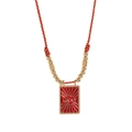 Lucky red cord necklace with gold beads and a rectangular tarot sun pendant - Red Square Necklace