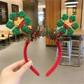 Christmas headband in red with tinsel décor, green clover charms and festive bows - Green Snowflake Headband