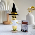 Crochet yellow corn doll with wizard hat and glasses on wood base with gift card - Banana with Glasses + Card + Hat + Base
