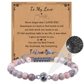 Pink and grey natural stone bead projection bracelet with a heart message gift card - Pink Zebra Stone-6mm