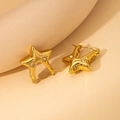 Polished gold plated star shaped earrings with white cubic zirconia inlays - Rhinestone Star Hoop Earrings