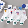 Retro style white crew socks with colorful American street art prints and ribbed cuffs - Unisex (35-44) / 7 Series Selectable