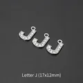 Three silver J-letter alloy pendants with sparkling rhinestones for DIY jewelry making - Letter J (10 Pcs)