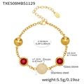 Detail view of gold stainless steel bracelet with zircon and red glass stone stones - Bracelet (16+6cm) / Gold - Red Zirconia Bracelet (TXE508)
