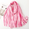 Pink and white gradient linen-touch scarf with silver glitter and fringe edges - Pink