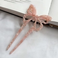 Pink marble texture acetate butterfly hair stick with elegant u-shaped dual prongs - Pink Floral