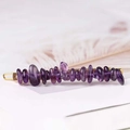 Elegant gold hair clip with irregular purple natural crystal stones on a clean background - Amethyst + Gold Clip