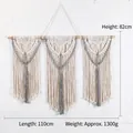 Handwoven large bohemian wall hanging with grey chain accents in cream cotton rope - Grey Three Chain Decor
