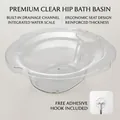 Thickened transparent sitz bath for toilet with water scale and drainage channel - Gen 2 Classic with Hook / Clear