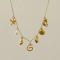 18k gold plated necklace with freshwater pearl, starfish, and bamboo letter G charm - Letter G