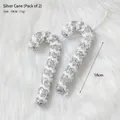 Set of 2 silver glitter candy cane Christmas ornaments with white hanging ribbons, 18cm - 2 Pcs/Set / Silver Candy Cane