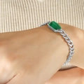 Bracciale a catena cubana argento con cristallo verde rettangolare per uomo e donna - Bracciale color acciaio con pietra di vetro verde / 15+5cm