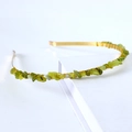 Handmade gold wire crown headband featuring irregular natural green crystal stones - Single Row / Korean Jade-Single Row