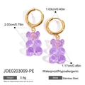 Dimensions détaillées des boucles d'oreilles dorées avec pendentif ours en résine mauve - Style Ours Violet (JDE0203009-PE)
