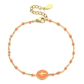 Gold stainless steel bracelet with orange beads and religious Virgin Mary pendant - SL1797 / Orange