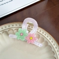 Translucent pink flower hair claw clip with sweet candy colored floral decorations - Light Pink Small (Green+Pink) - 8.2cm