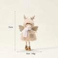 Christmas plush angel doll in beige dress with brown antlers and golden wings - Camel Antler Angel Hanging (2023E-3)