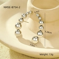 Detailed view of silver titanium steel beaded hoop earrings with size and weight specs - Graduated Silver Beads Style (NMSE-B754-2) / Silver