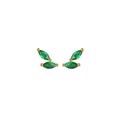 Minimalist S925 silver needle gold earrings with marquise-cut green zircon leaf design - Green