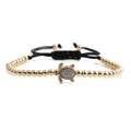 Bracelet à perles dorées tortue ajustable avec zircone cubique coloré et cordon noir - Tortue Dorée