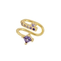 Elegant 18k gold double-layer ear cuff featuring purple zircon stones on a white background - 3 (Gold Purple CZ) / Single Piece