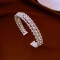 Silver layered zircon gourd open bracelet featuring intricate beaded braided texture - Silver Beaded Woven Open Bangle